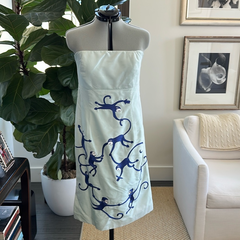🍍 CJ Laing Monkey Embroidered Strapless Dress Size 10